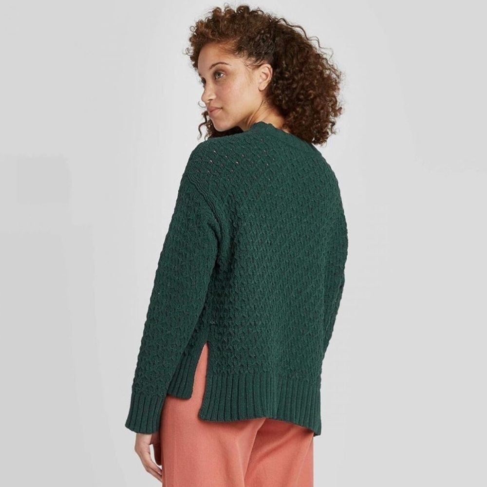 A New Day Green Cable Knit Long Sleeved Sweater Green Small - Picture 2 of 7